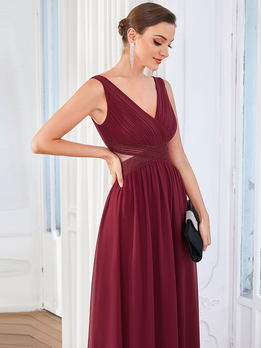 Weitese Chiffon V-Neck Backless Sleeveless Cut-Out Evening Dress